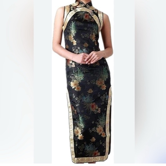 Gold and Pink Sheath Maxi Dress with Mock Neck - Picture 1 of 10